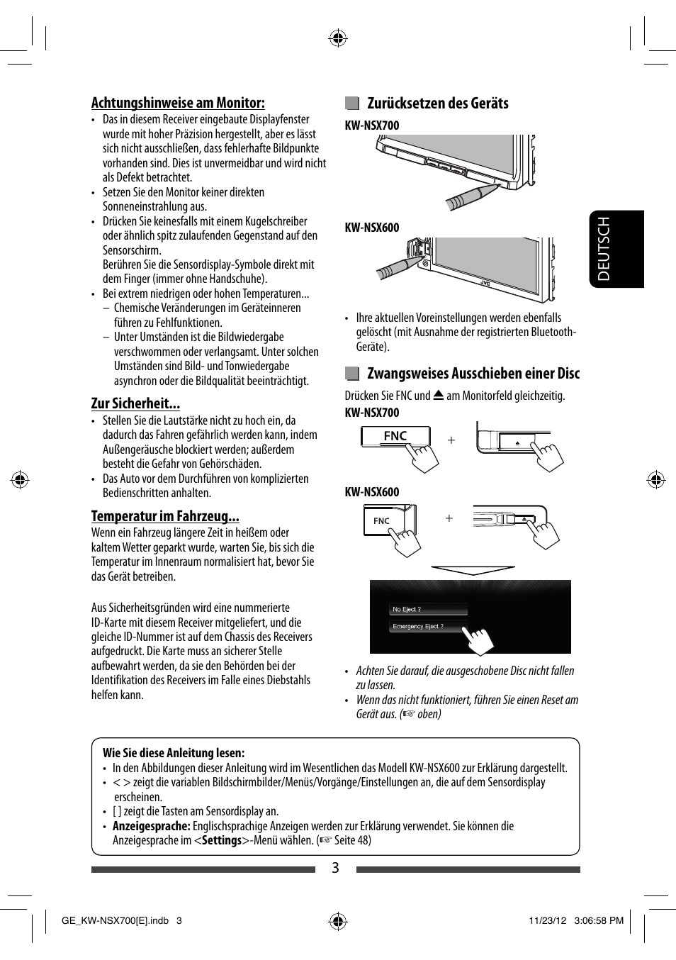 Zurücksetzen des geräts, Zwangsweises ausschieben einer disc | JVC KW-NSX700 User Manual | Page 79 / 309