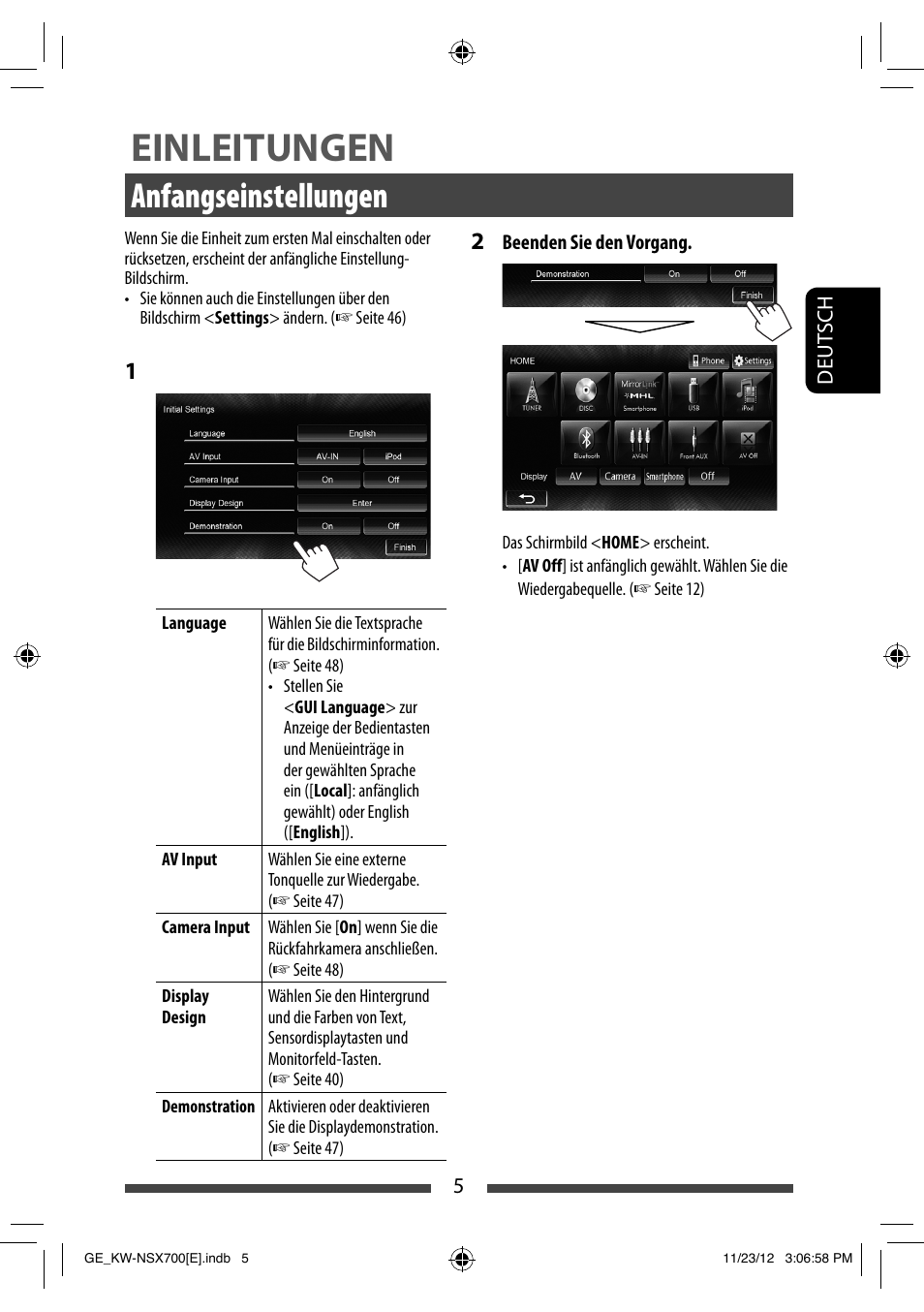 Einleitungen, Anfangseinstellungen | JVC KW-NSX700 User Manual | Page 81 / 309