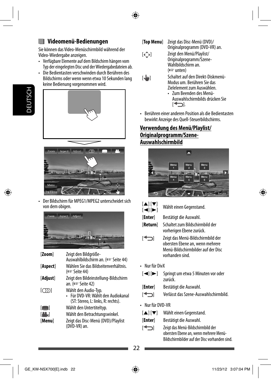 Videomenü-bedienungen | JVC KW-NSX700 User Manual | Page 98 / 309