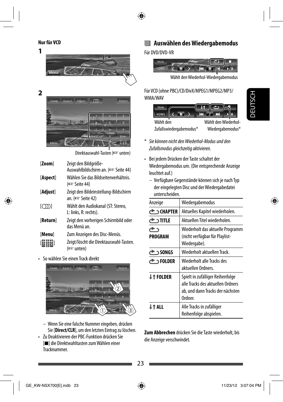 Auswählen des wiedergabemodus | JVC KW-NSX700 User Manual | Page 99 / 309