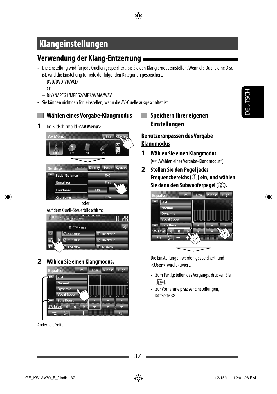 Klangeinstellungen, Verwendung der klang-entzerrung | JVC KW-AV70BT User Manual | Page 109 / 293