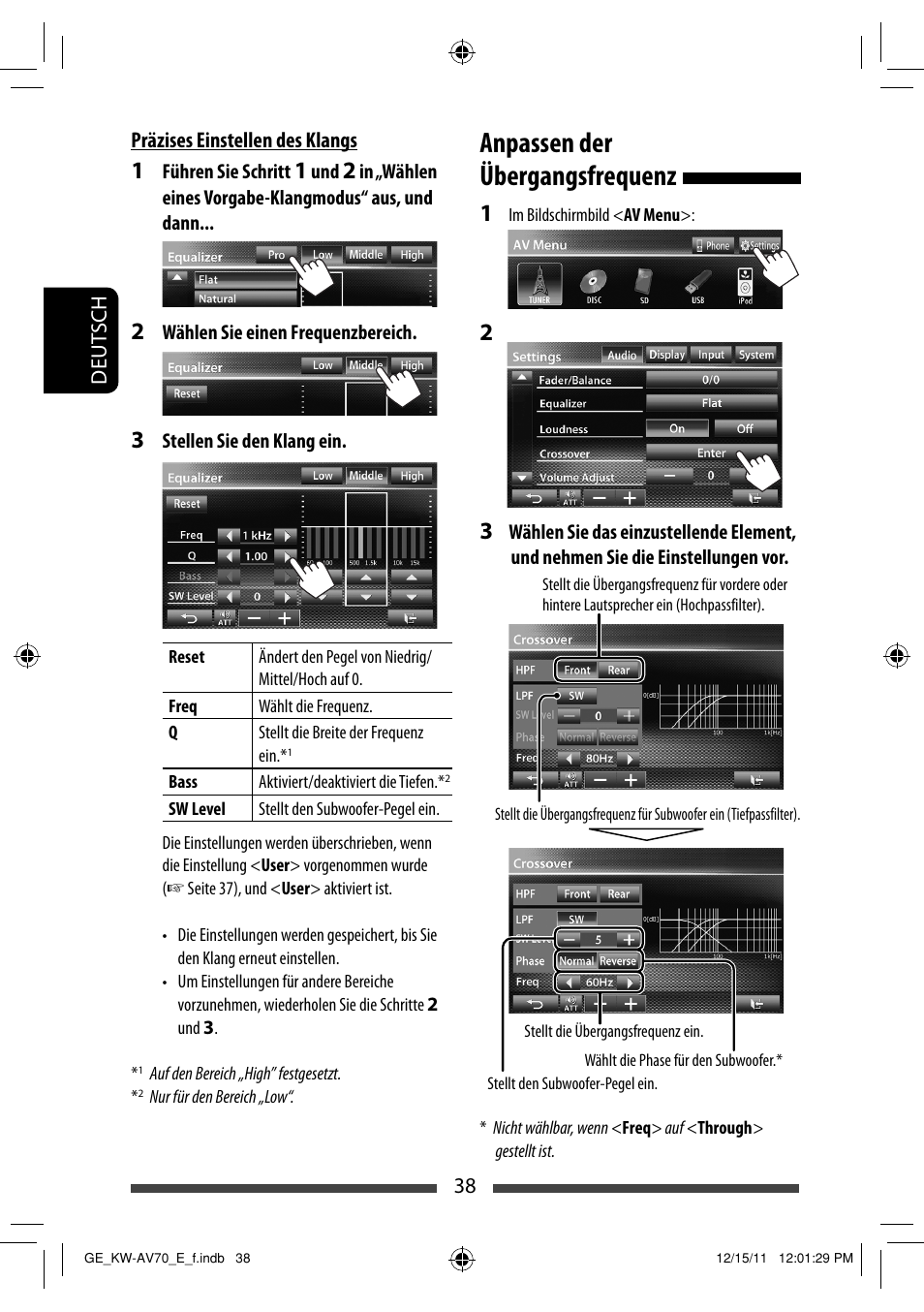 Anpassen der übergangsfrequenz | JVC KW-AV70BT User Manual | Page 110 / 293