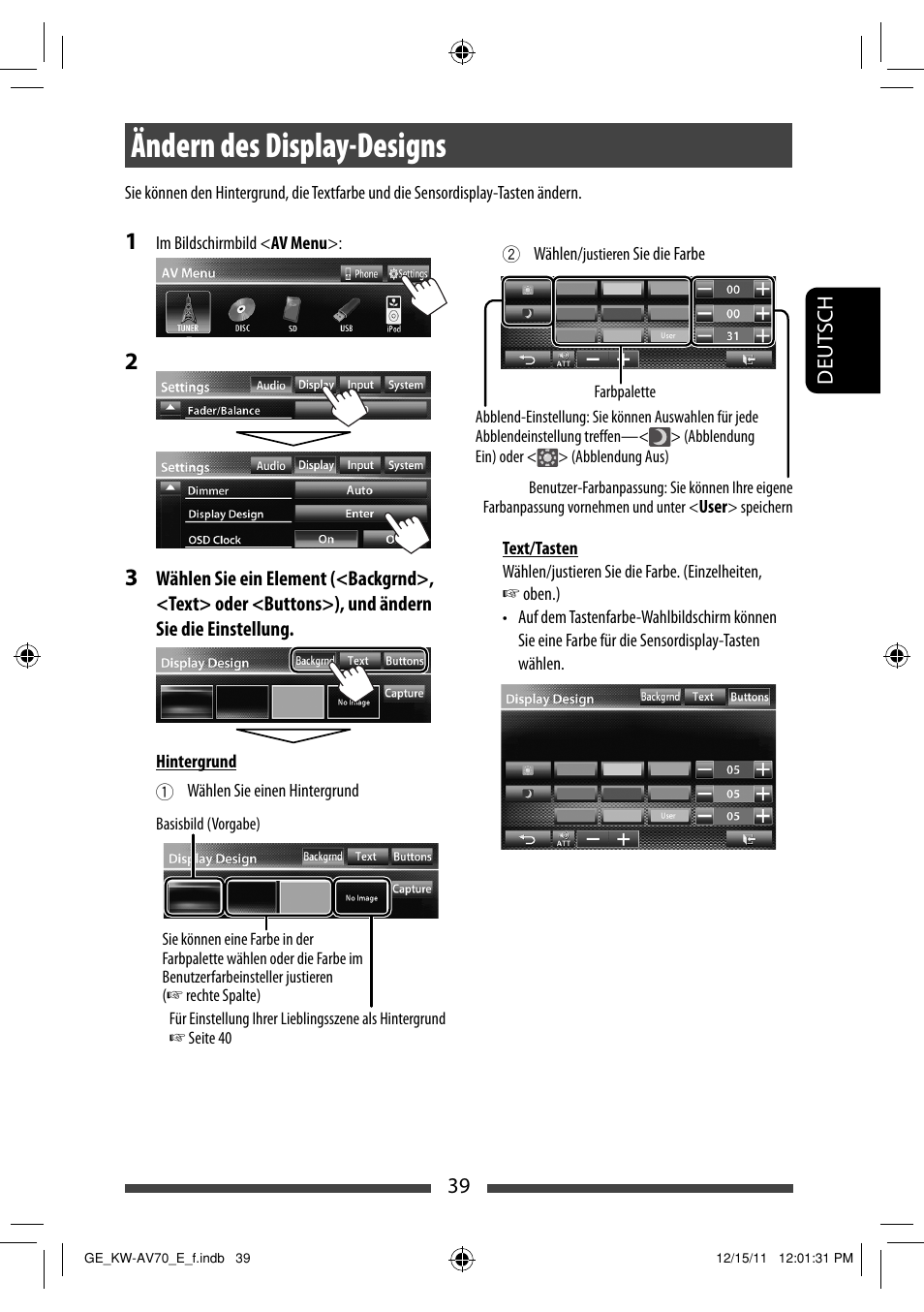 Ändern des display-designs | JVC KW-AV70BT User Manual | Page 111 / 293