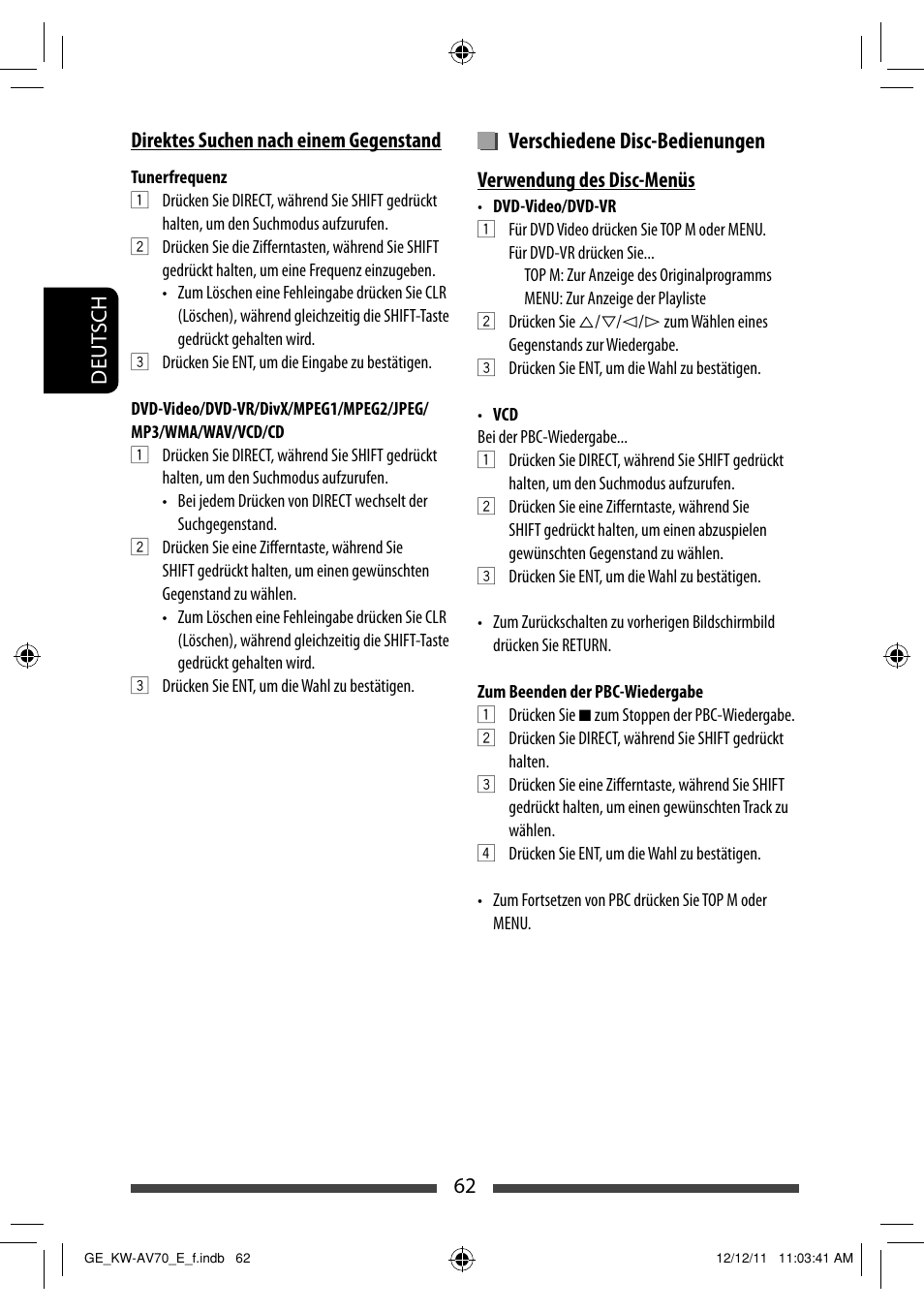 Verschiedene disc-bedienungen | JVC KW-AV70BT User Manual | Page 134 / 293