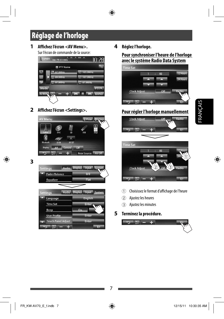 Réglage de l’horloge | JVC KW-AV70BT User Manual | Page 151 / 293