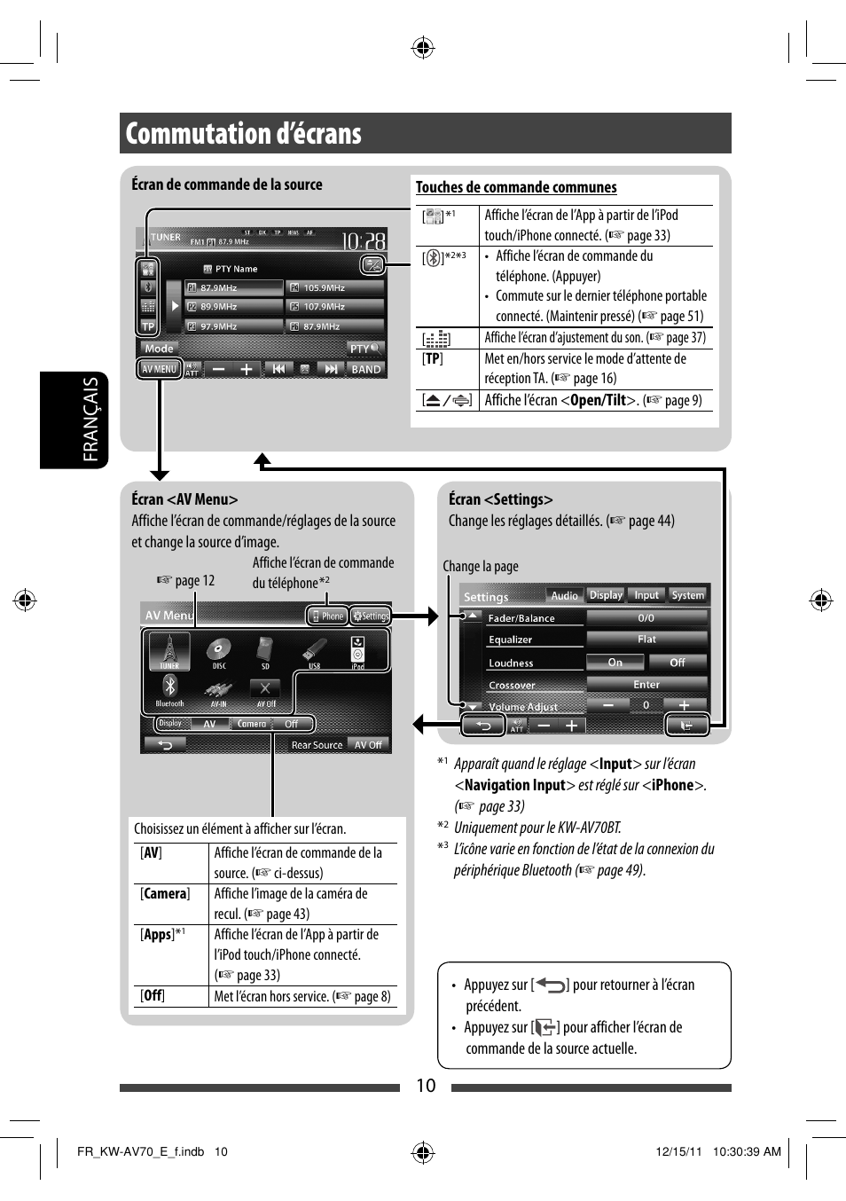 Commutation d’écrans, 10 français | JVC KW-AV70BT User Manual | Page 154 / 293