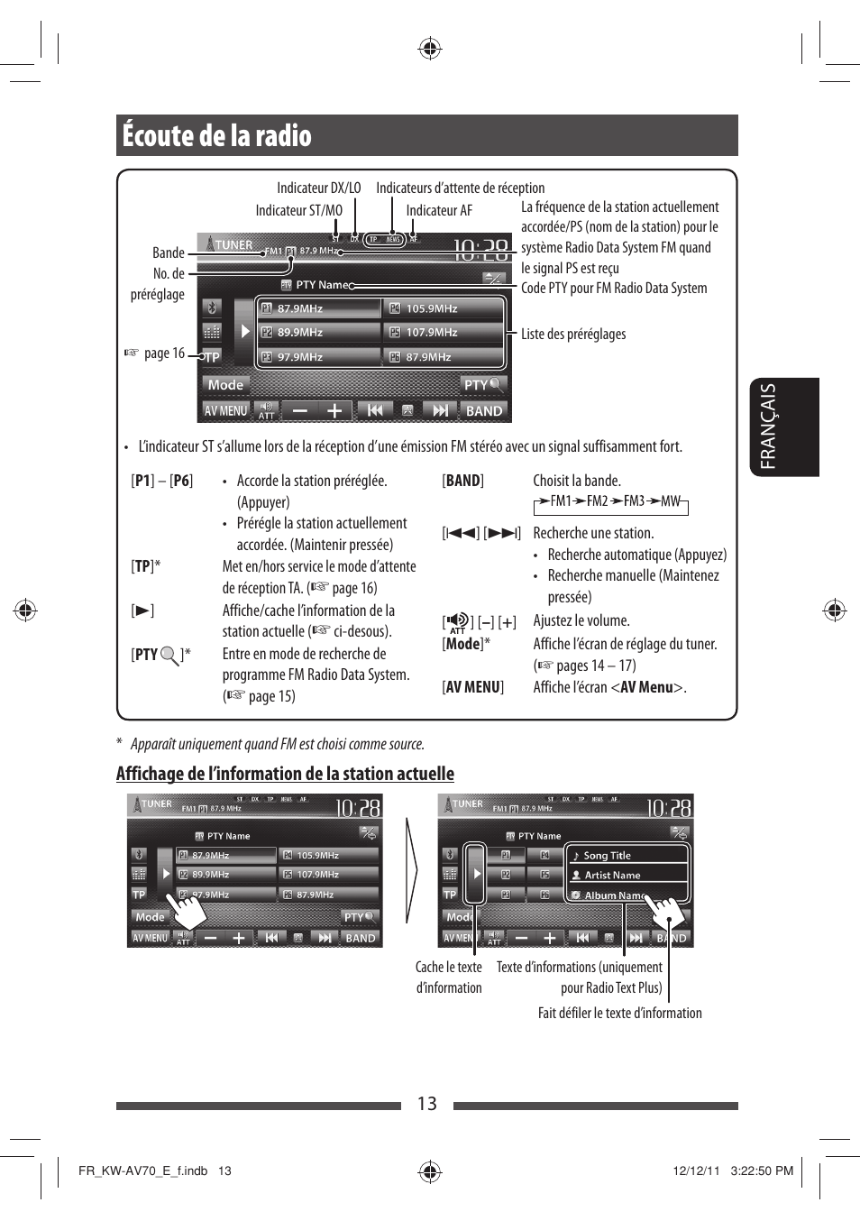 Écoute de la radio | JVC KW-AV70BT User Manual | Page 157 / 293