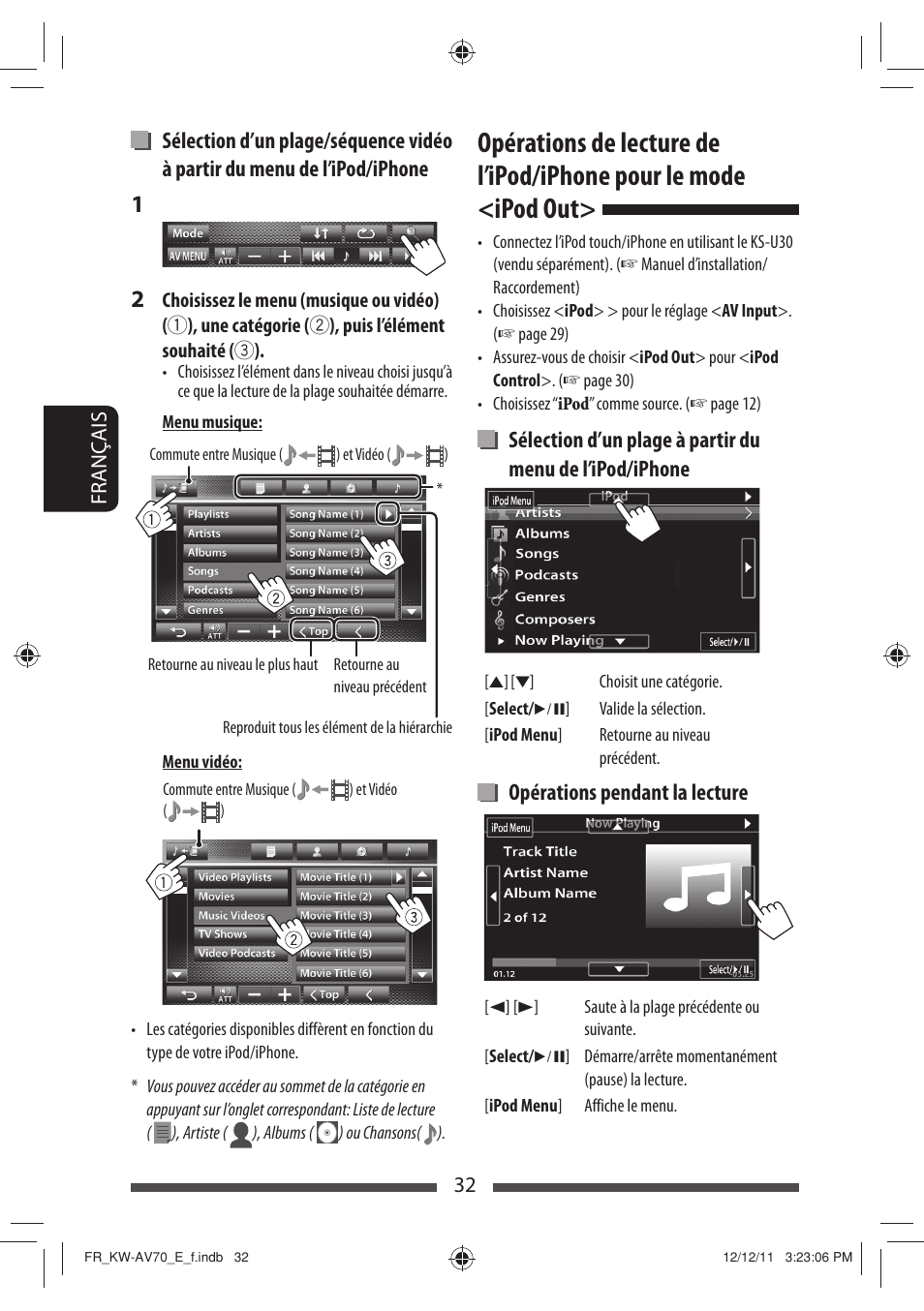 Opérations pendant la lecture | JVC KW-AV70BT User Manual | Page 176 / 293