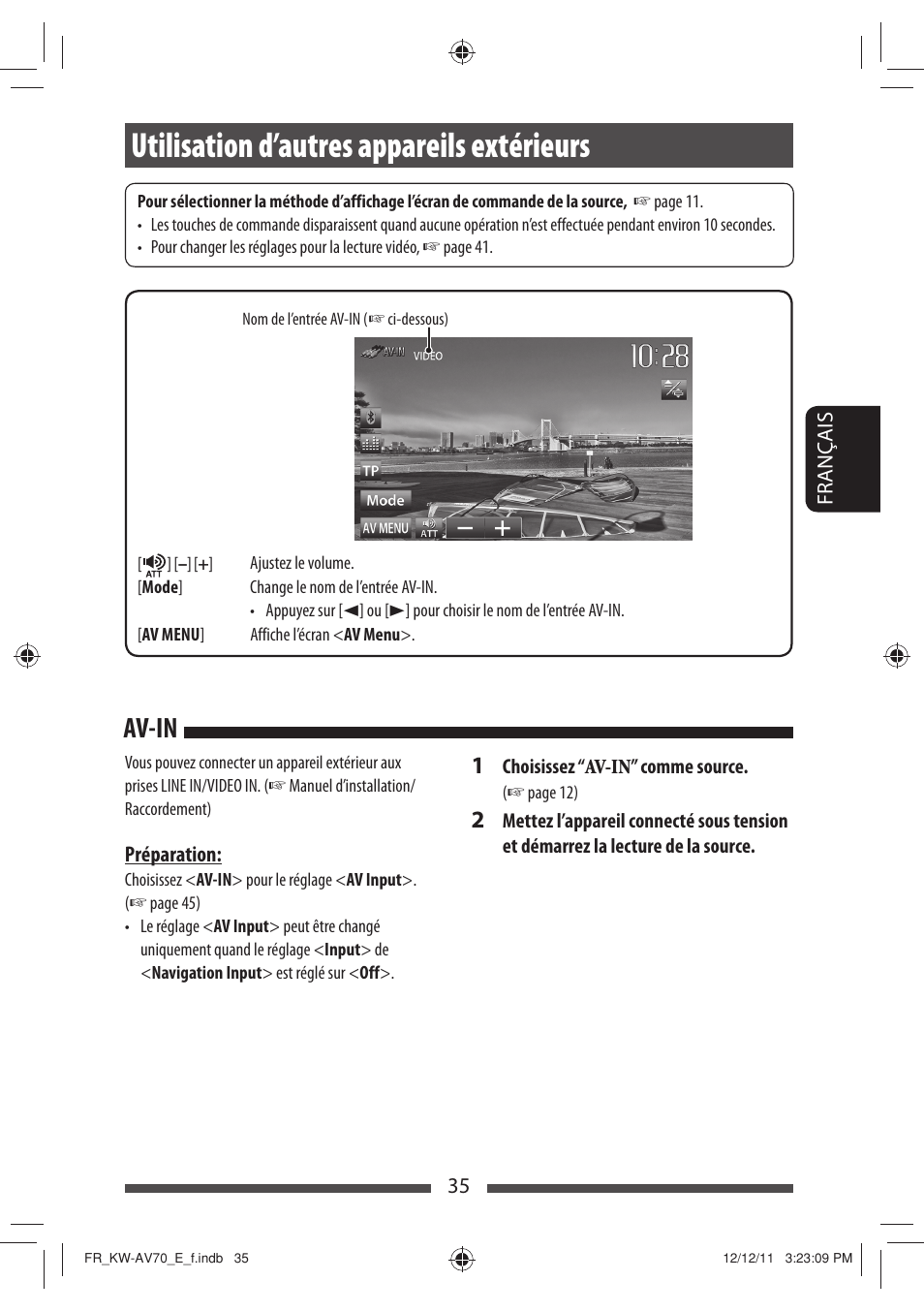 Utilisation d’autres appareils extérieurs, Av-in | JVC KW-AV70BT User Manual | Page 179 / 293