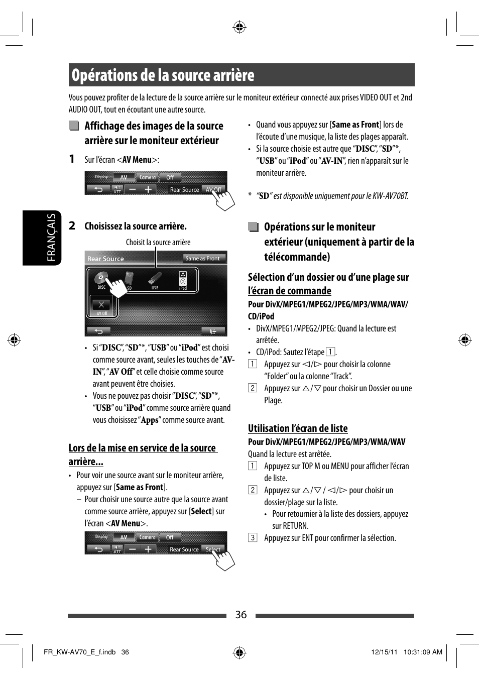 Opérations de la source arrière | JVC KW-AV70BT User Manual | Page 180 / 293