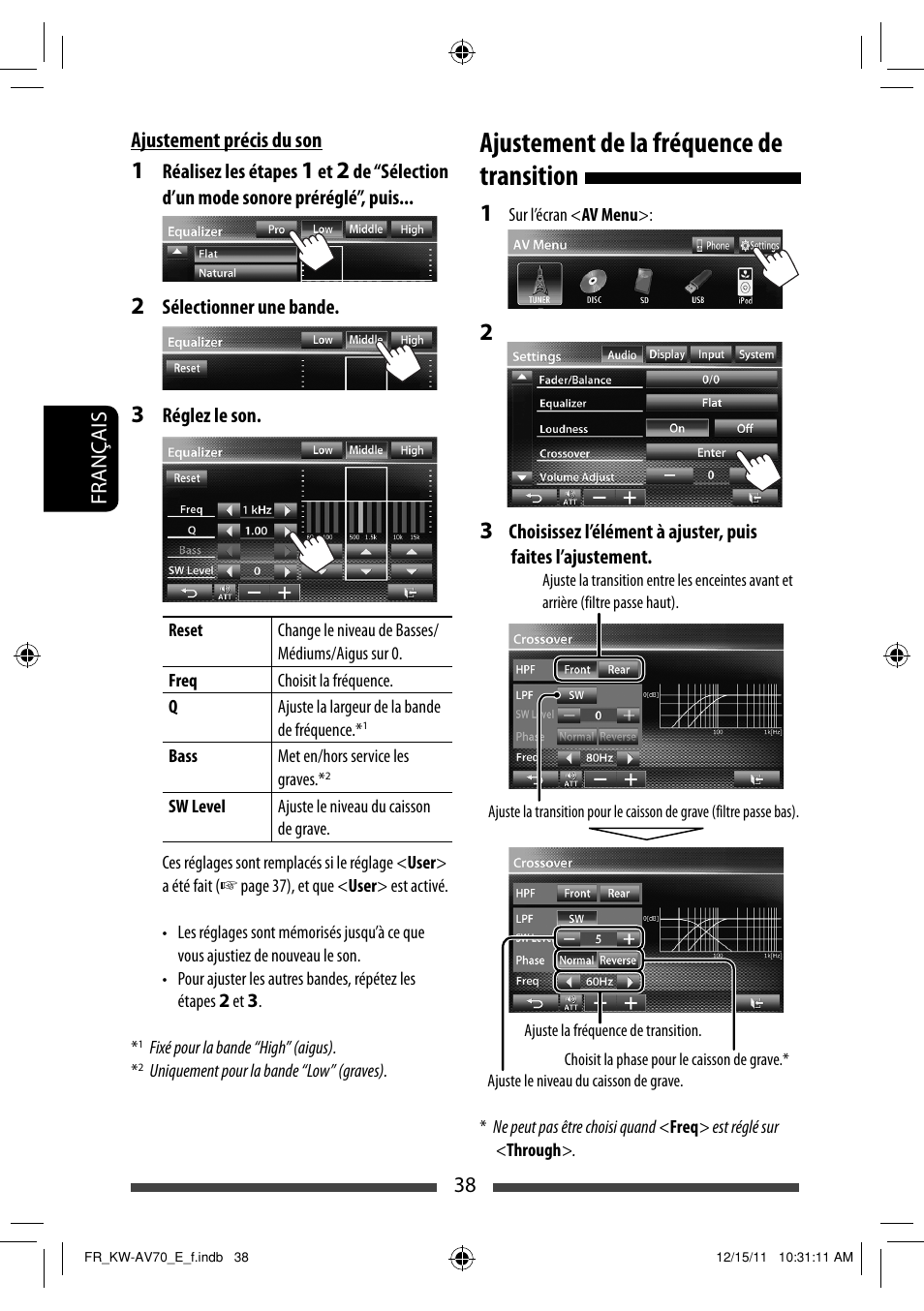 Ajustement de la fréquence de transition | JVC KW-AV70BT User Manual | Page 182 / 293