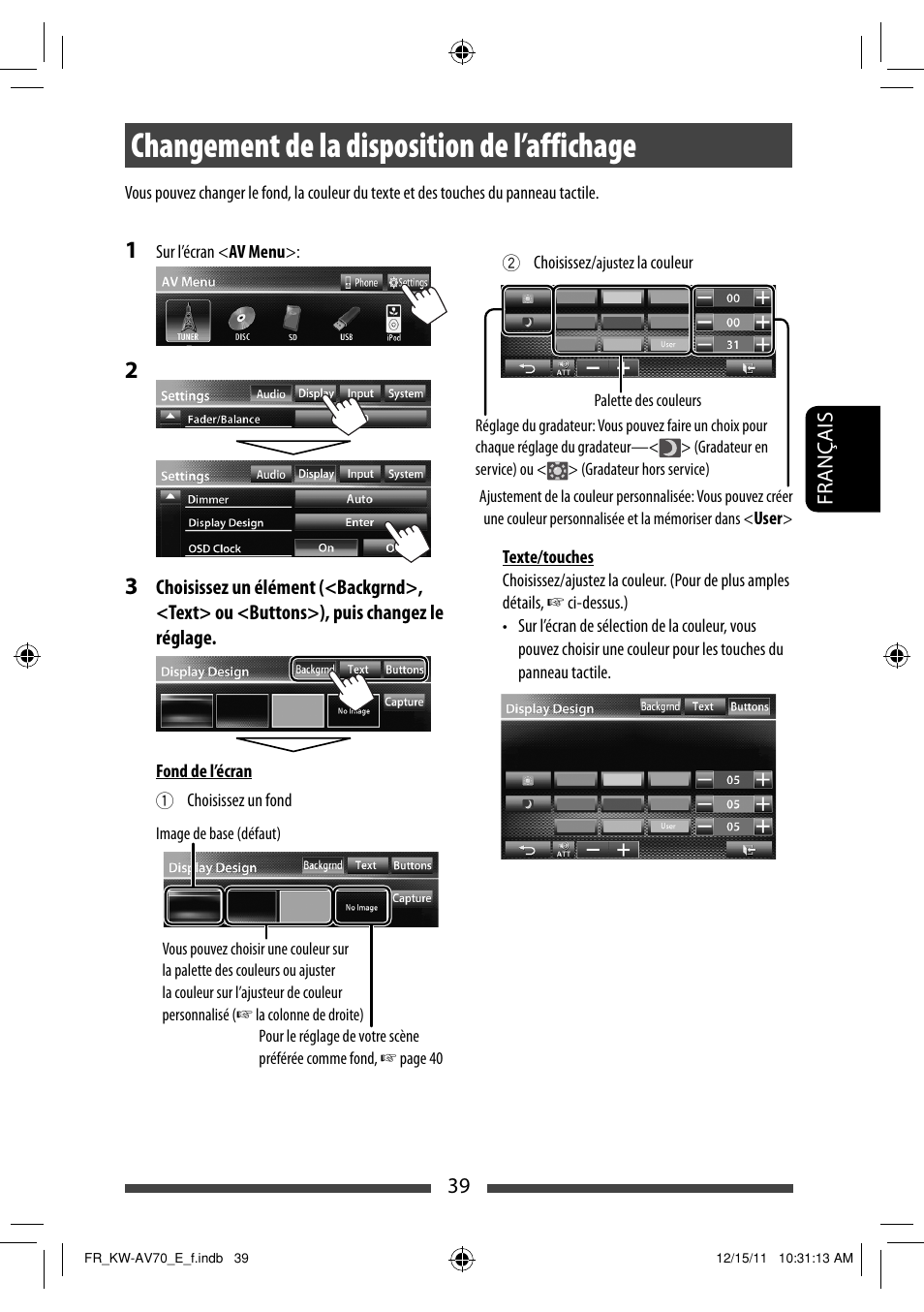 Changement de la disposition de l’affichage | JVC KW-AV70BT User Manual | Page 183 / 293