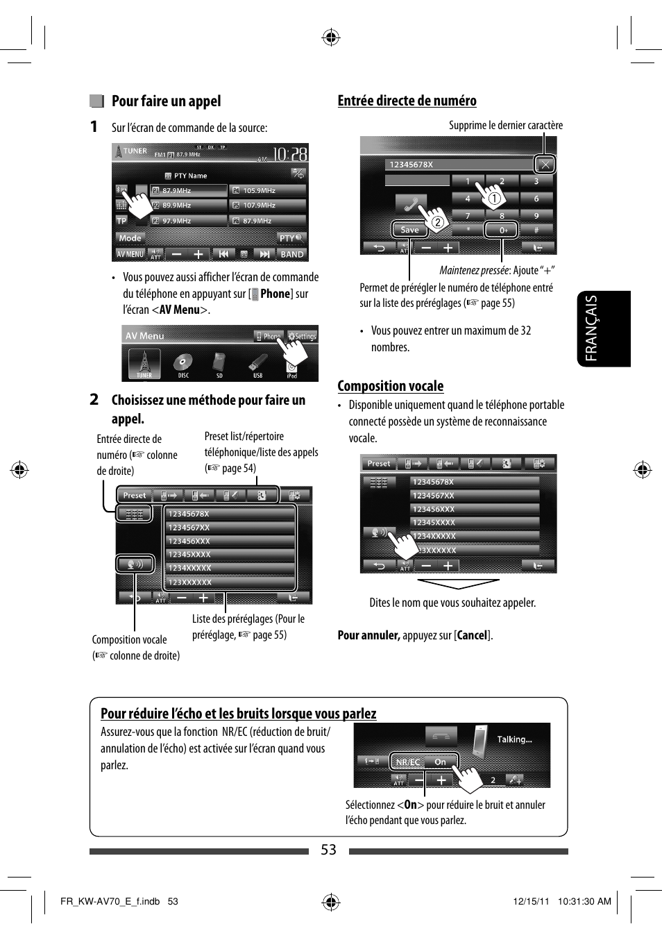 Pour faire un appel | JVC KW-AV70BT User Manual | Page 197 / 293