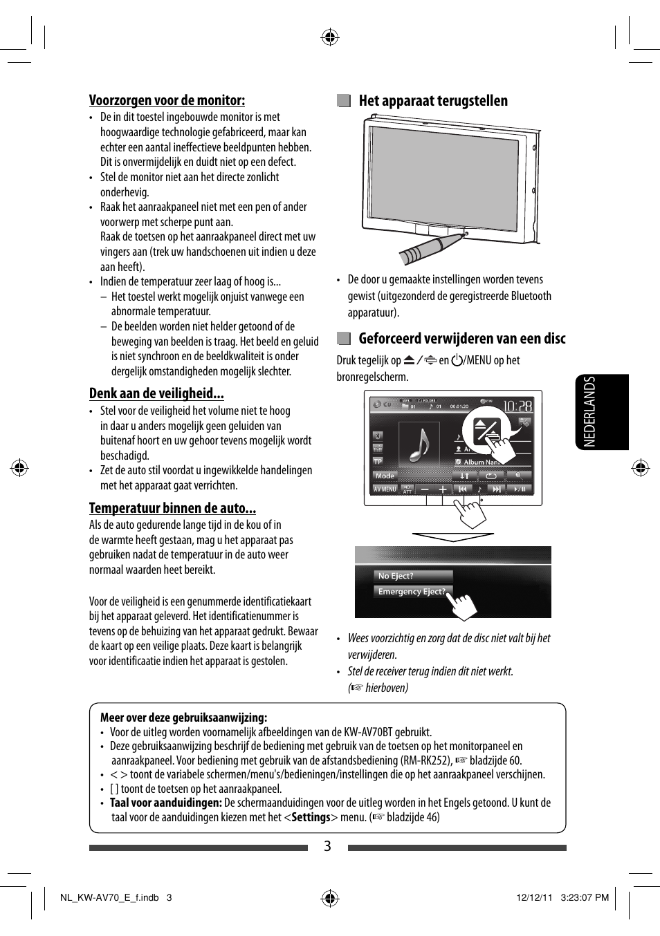 Het apparaat terugstellen, Geforceerd verwijderen van een disc | JVC KW-AV70BT User Manual | Page 219 / 293