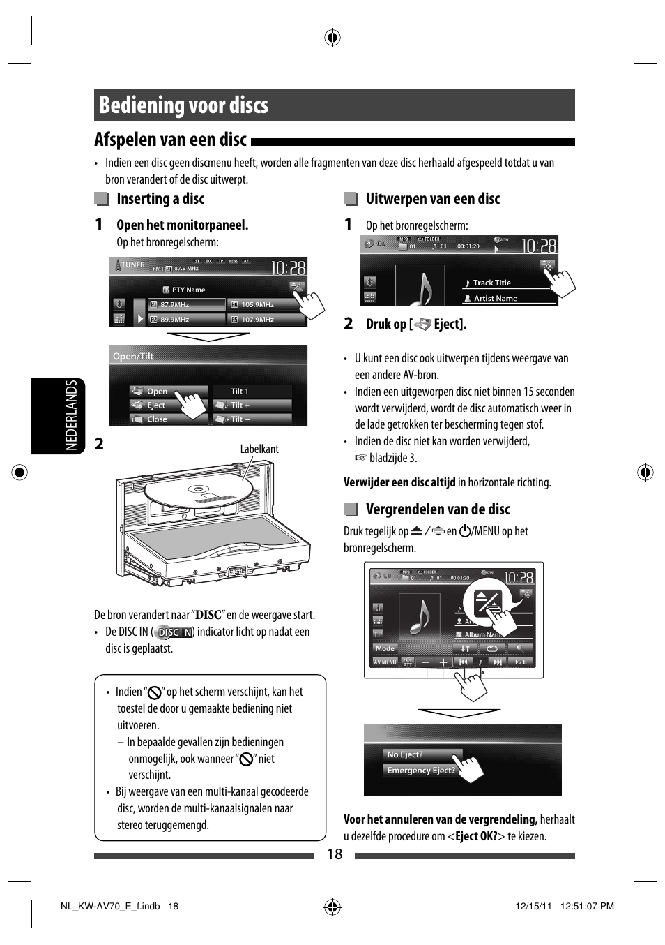 Bediening voor discs, Afspelen van een disc | JVC KW-AV70BT User Manual | Page 234 / 293