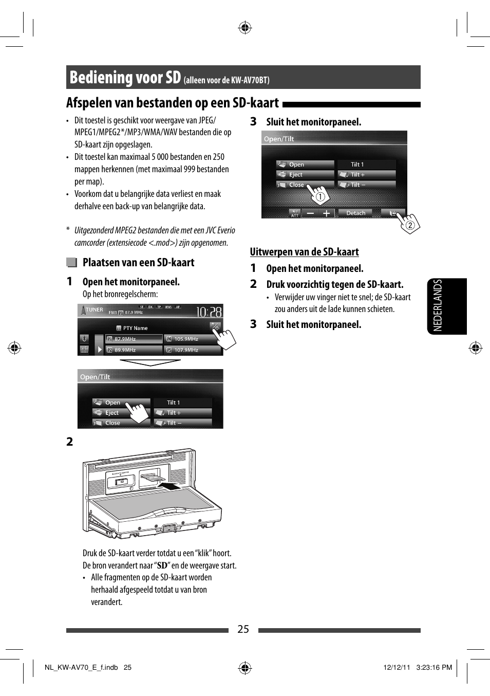 Bediening voor sd, Afspelen van bestanden op een sd-kaart | JVC KW-AV70BT User Manual | Page 241 / 293