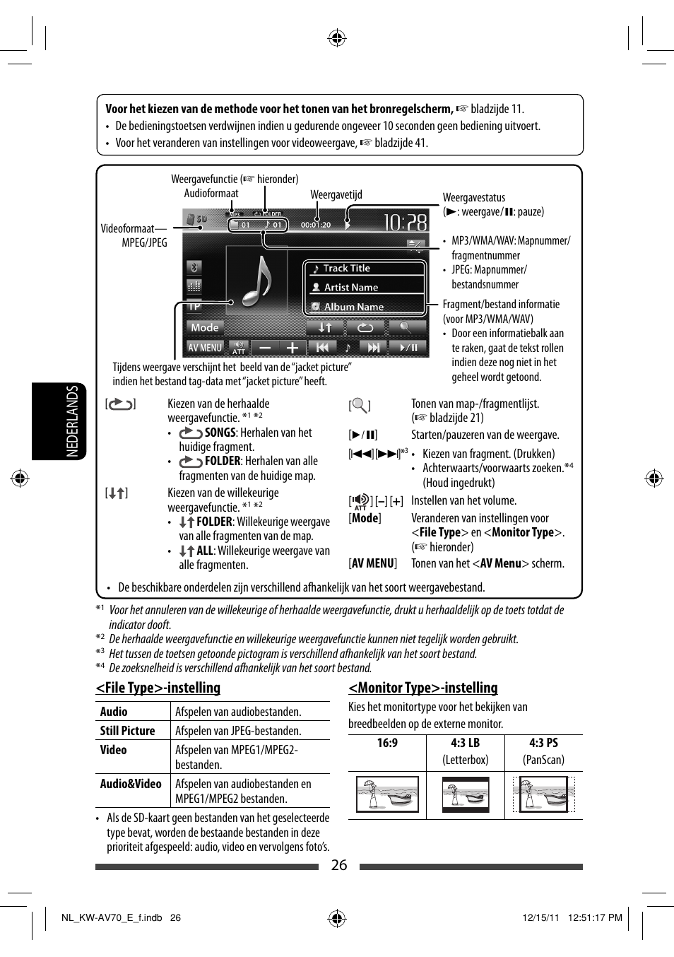 26 nederlands <file type>-instelling, Monitor type>-instelling | JVC KW-AV70BT User Manual | Page 242 / 293