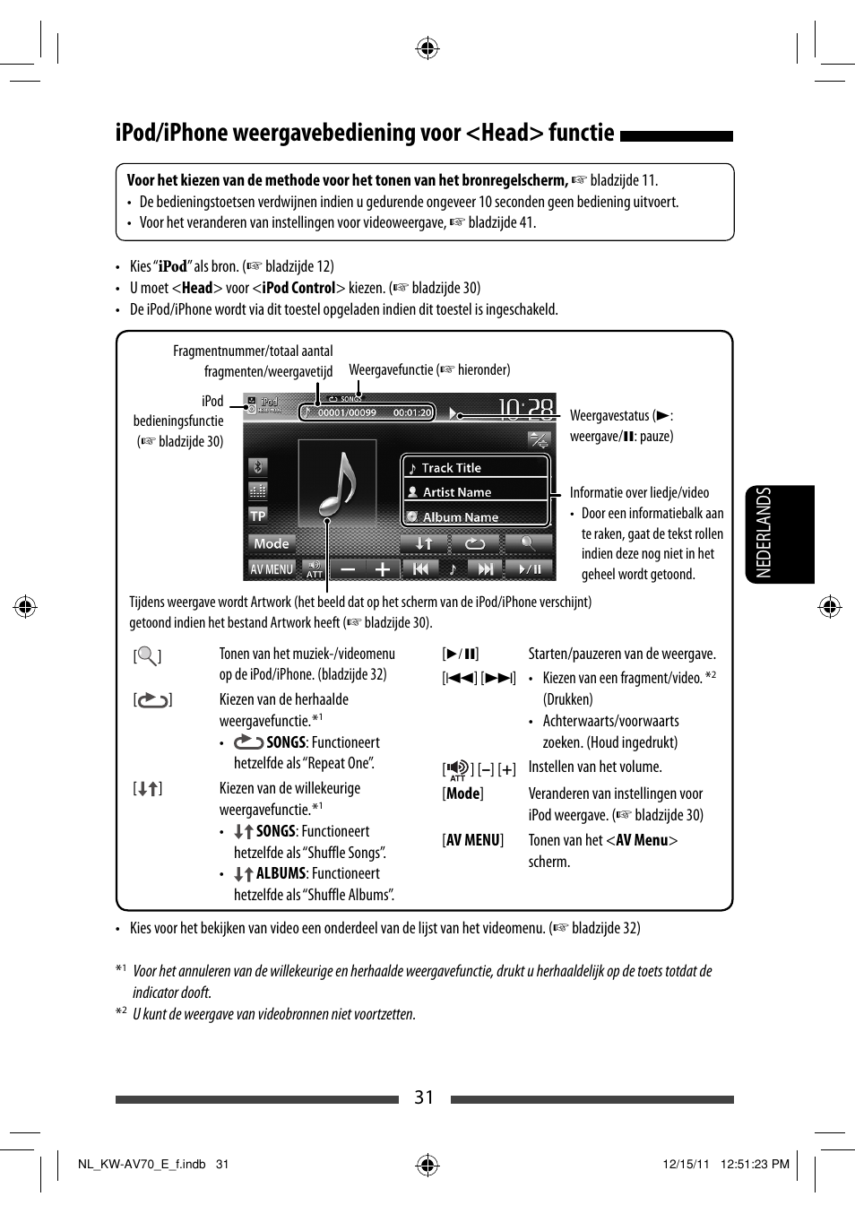 Ipod/iphone weergavebediening voor <head> functie, 31 nederlands | JVC KW-AV70BT User Manual | Page 247 / 293