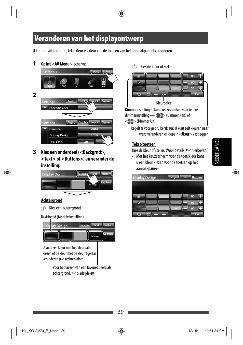 Veranderen van het displayontwerp | JVC KW-AV70BT User Manual | Page 255 / 293