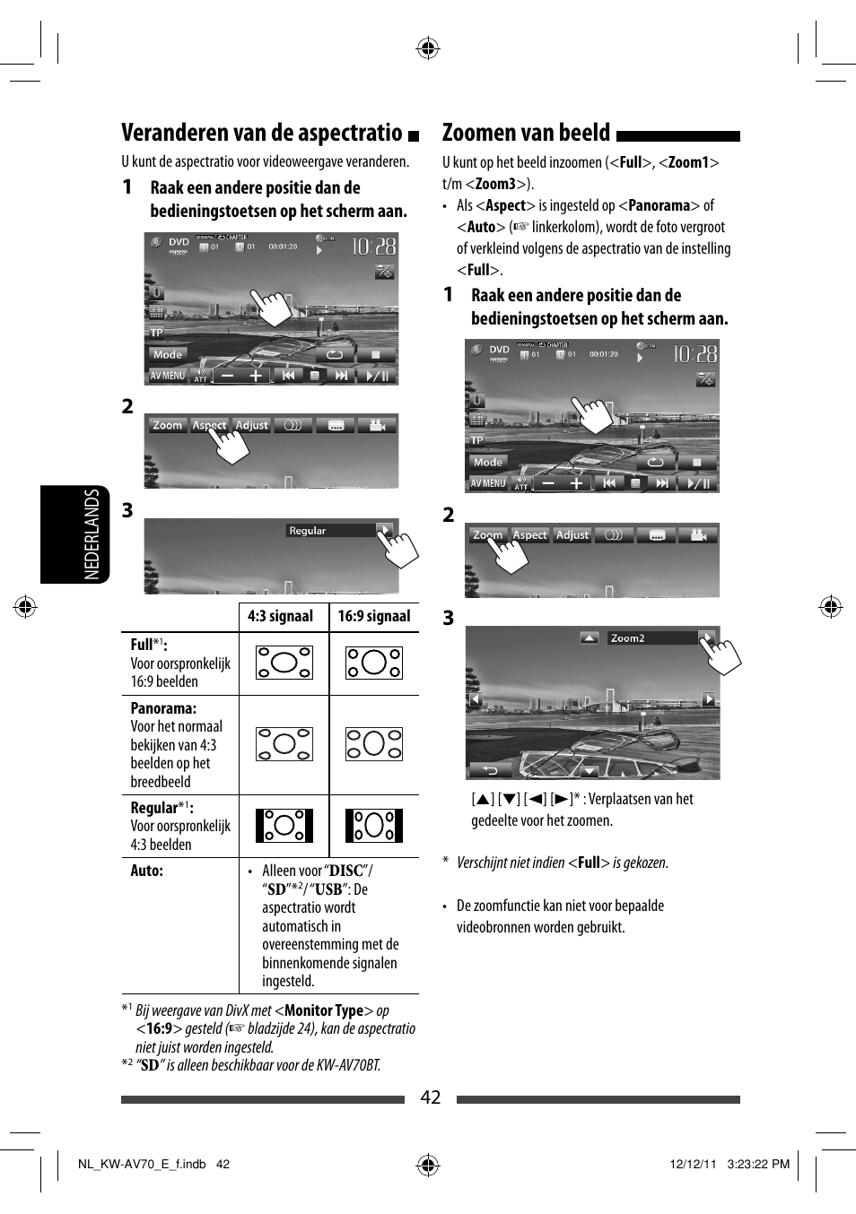 Veranderen van de aspectratio, Zoomen van beeld | JVC KW-AV70BT User Manual | Page 258 / 293