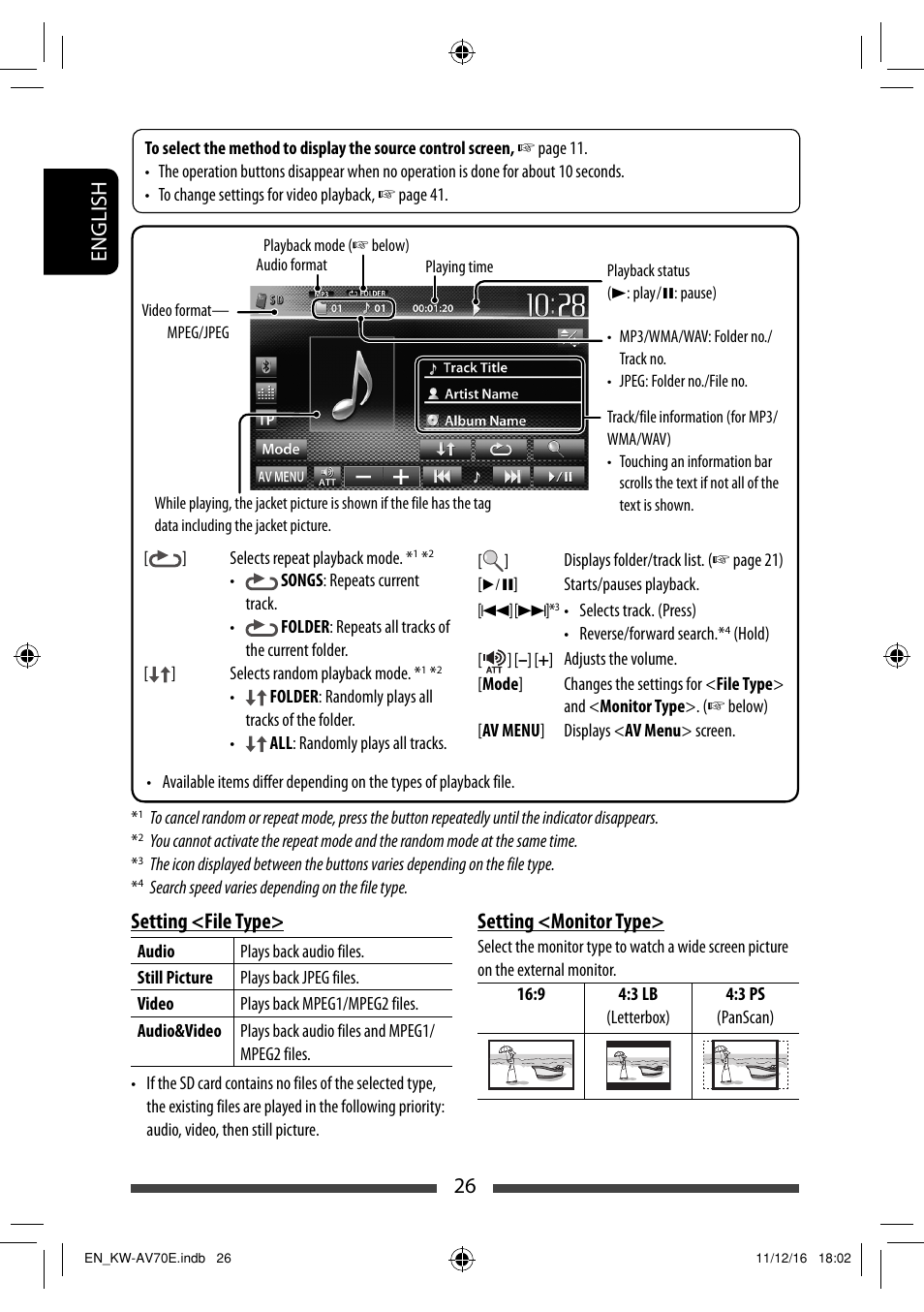 26 english setting <file type, Setting <monitor type | JVC KW-AV70BT User Manual | Page 26 / 293