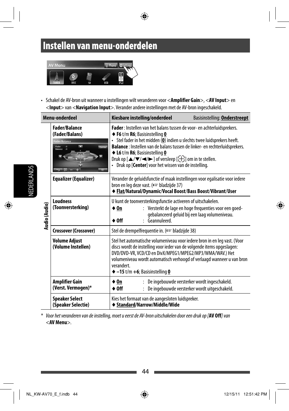 Instellen van menu-onderdelen | JVC KW-AV70BT User Manual | Page 260 / 293