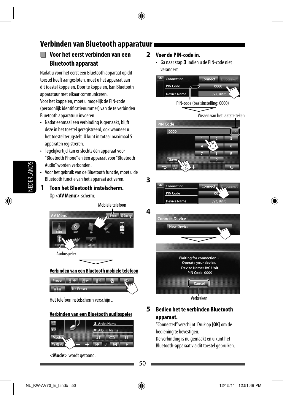 Verbinden van bluetooth apparatuur | JVC KW-AV70BT User Manual | Page 266 / 293