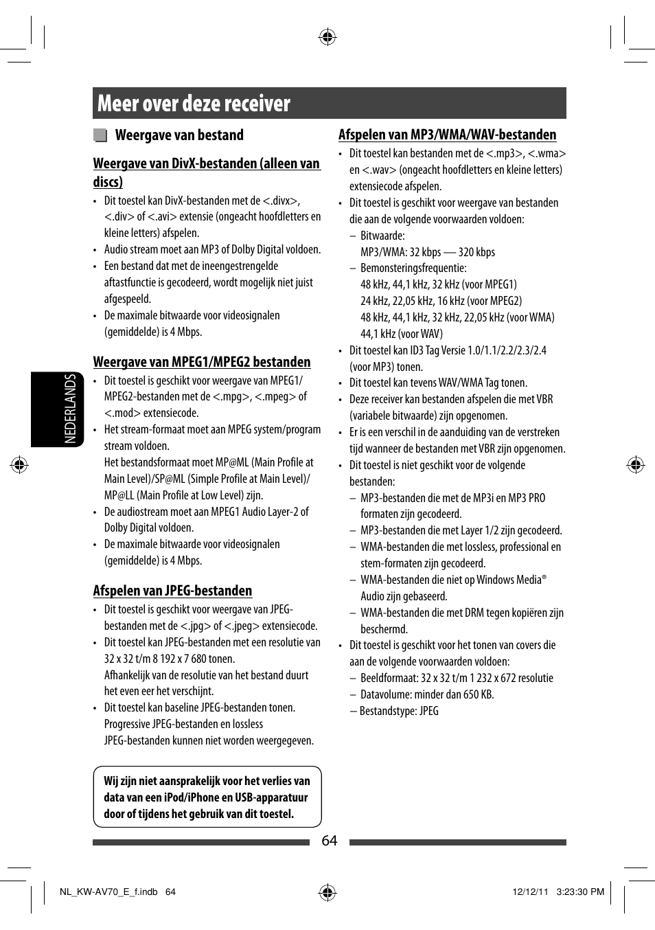 Meer over deze receiver, Weergave van bestand | JVC KW-AV70BT User Manual | Page 280 / 293