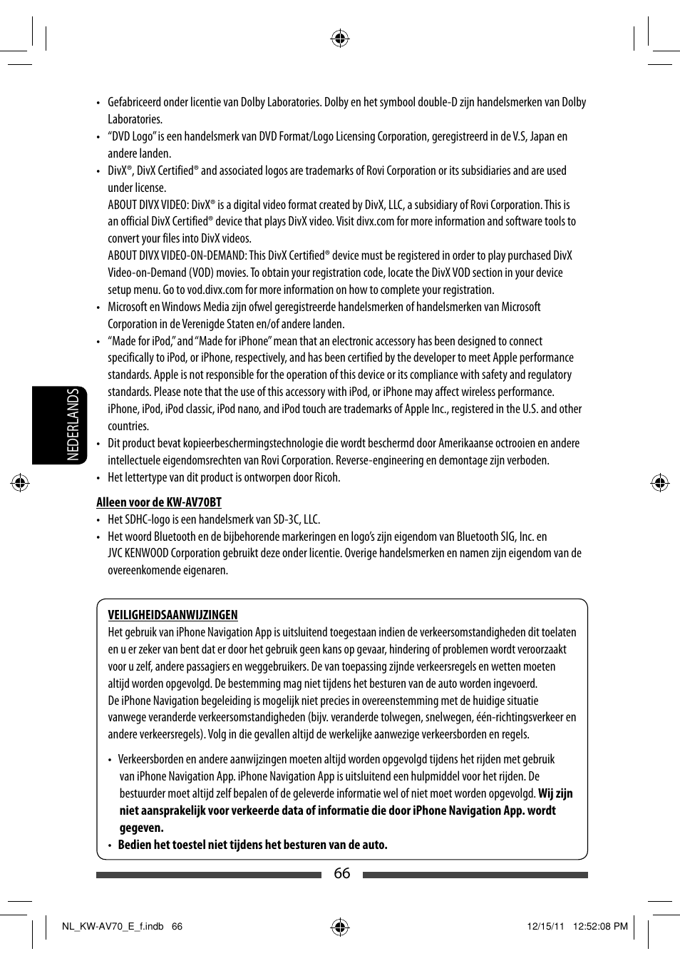 66 nederlands | JVC KW-AV70BT User Manual | Page 282 / 293