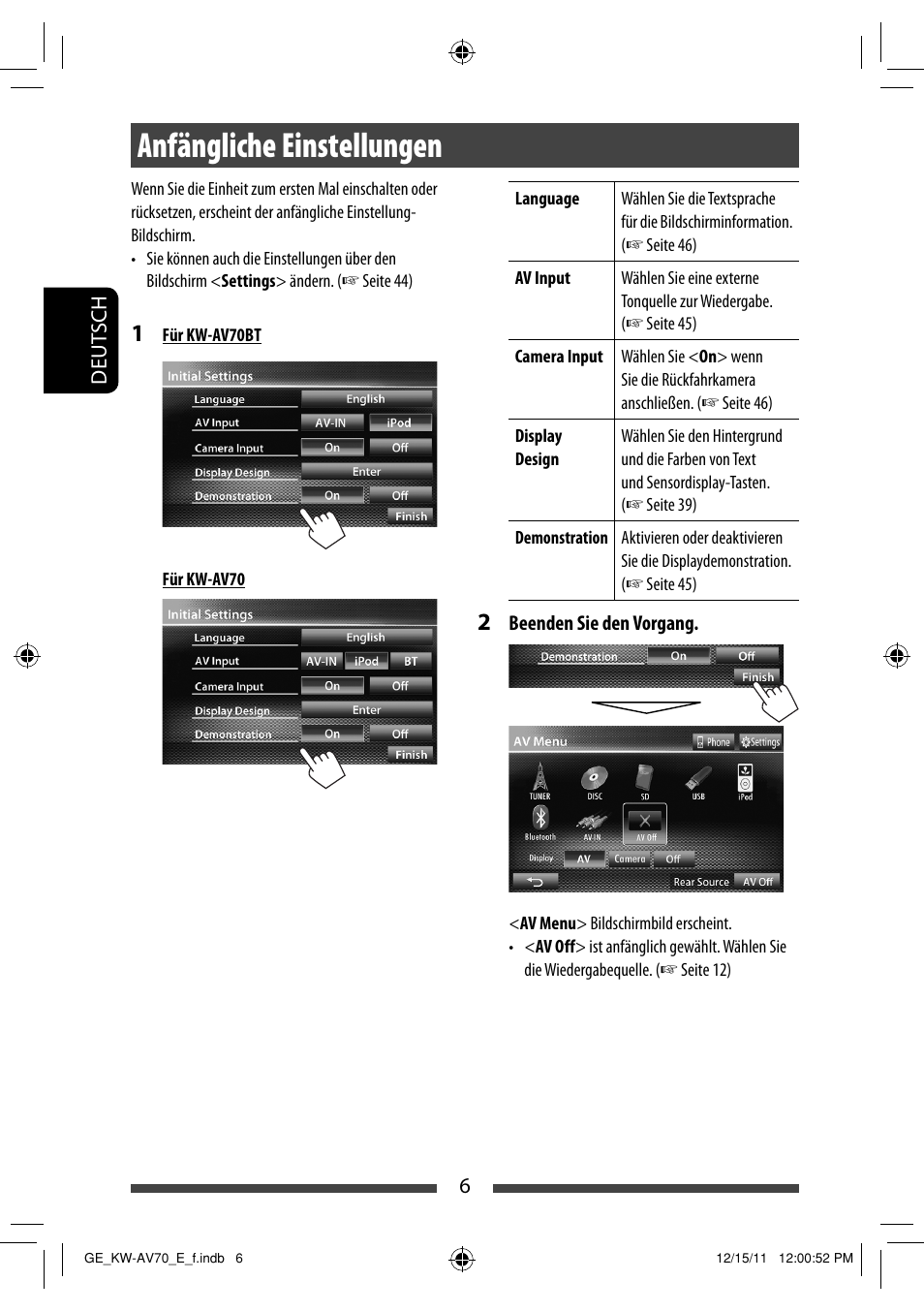 Anfängliche einstellungen | JVC KW-AV70BT User Manual | Page 78 / 293