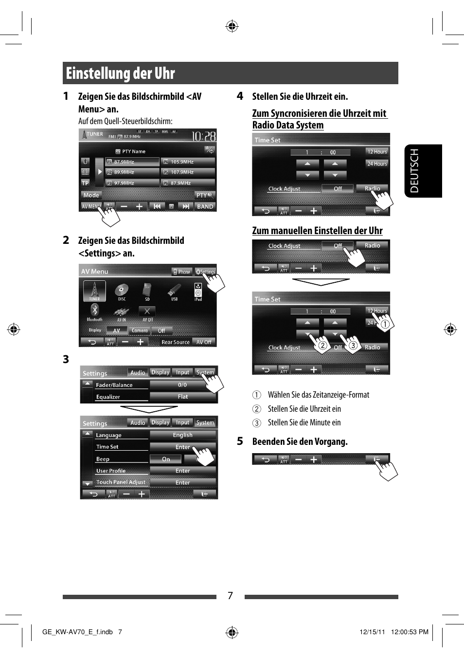 Einstellung der uhr | JVC KW-AV70BT User Manual | Page 79 / 293