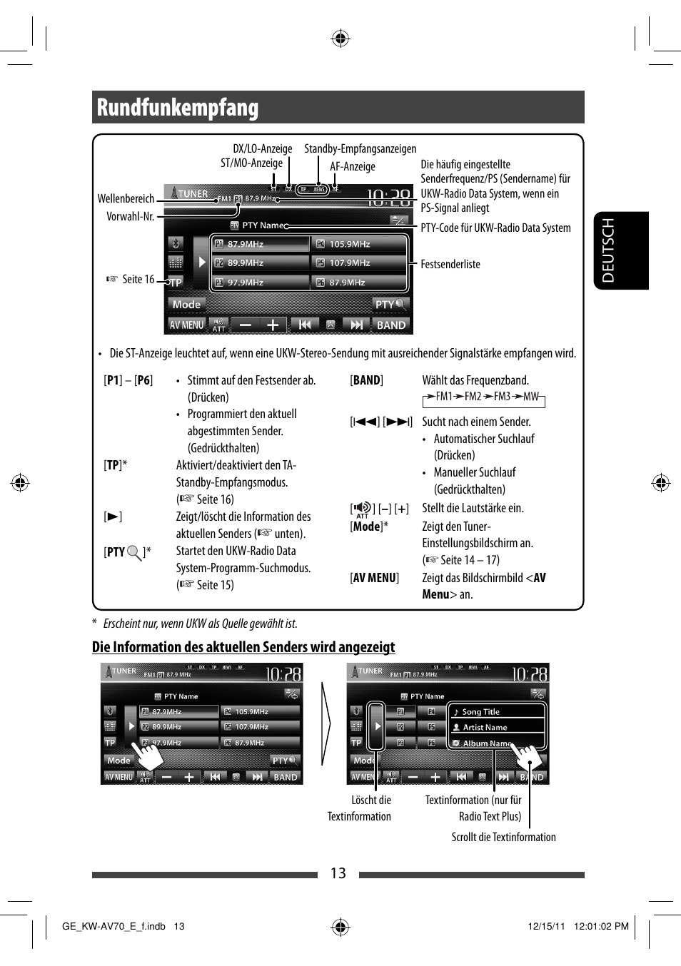 Rundfunkempfang | JVC KW-AV70BT User Manual | Page 85 / 293