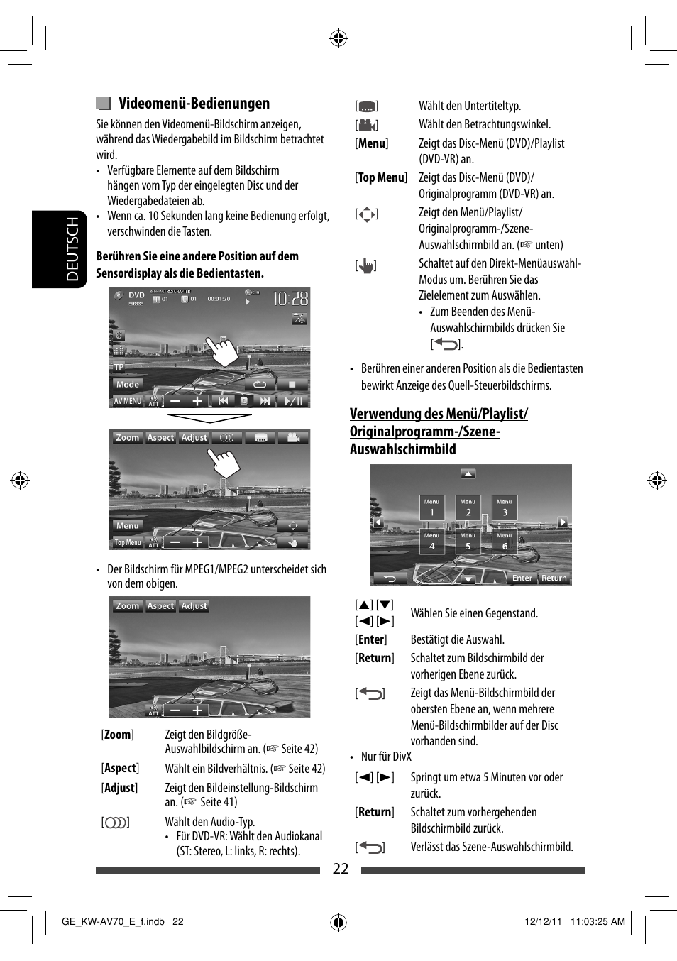 Videomenü-bedienungen | JVC KW-AV70BT User Manual | Page 94 / 293