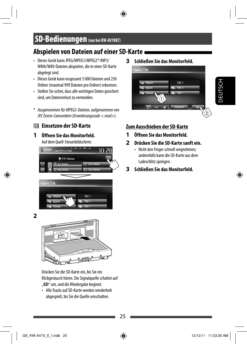 Sd-bedienungen, Abspielen von dateien auf einer sd-karte | JVC KW-AV70BT User Manual | Page 97 / 293