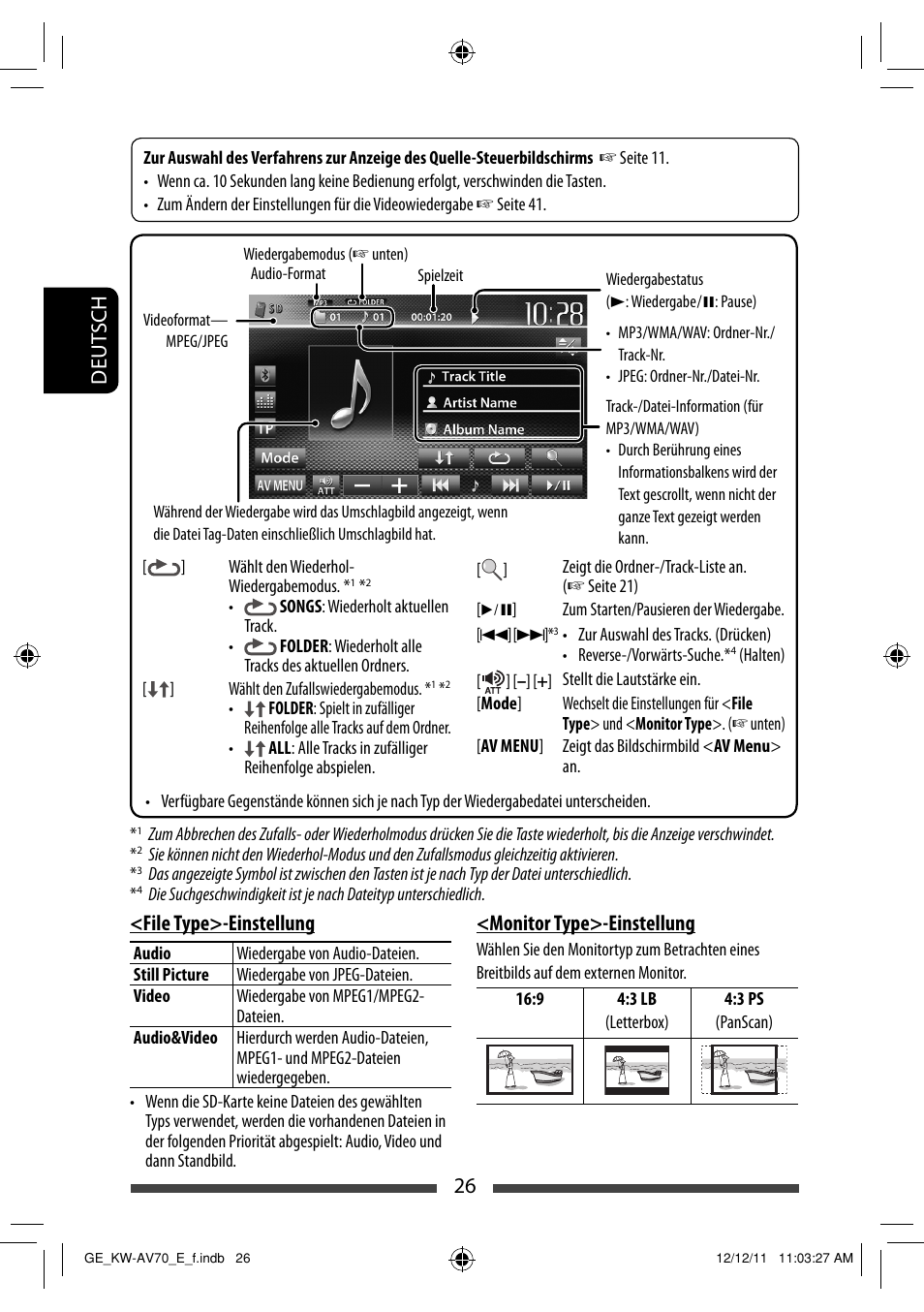 26 deut sch <file type>-einstellung, Monitor type>-einstellung | JVC KW-AV70BT User Manual | Page 98 / 293