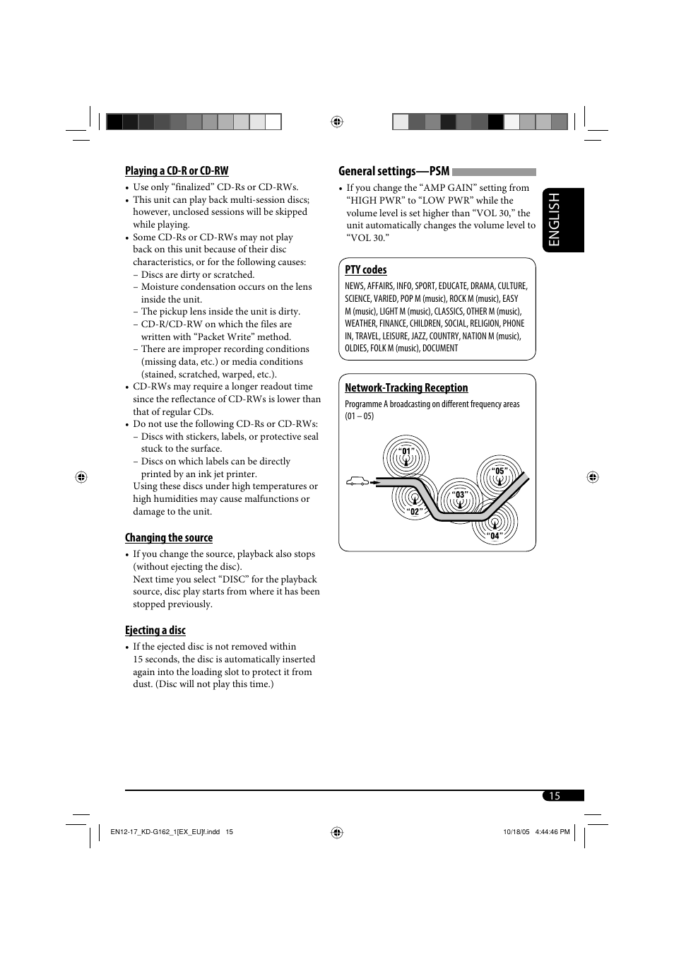 English, General settings—psm | JVC kd-g162 User Manual | Page 15 / 50