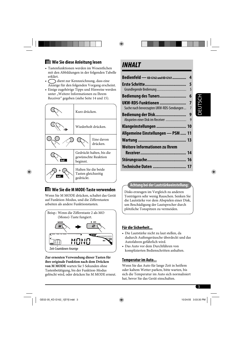 Inhalt, Deutsch | JVC kd-g162 User Manual | Page 19 / 50