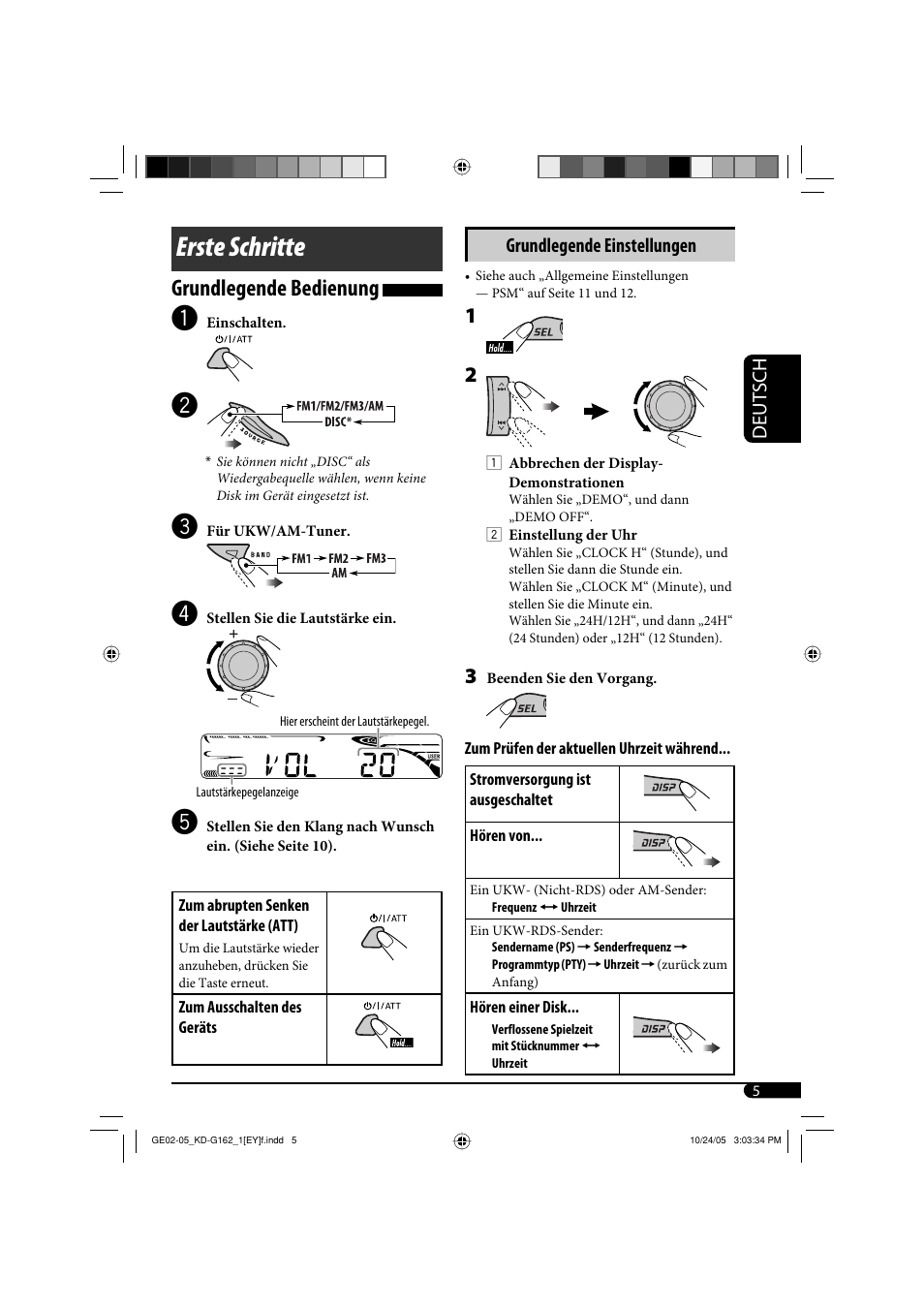 Erste schritte, Grundlegende bedienung | JVC kd-g162 User Manual | Page 21 / 50