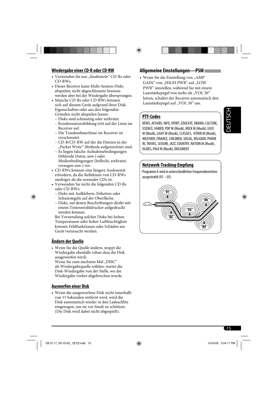 Deutsch, Allgemeine einstellungen—psm | JVC kd-g162 User Manual | Page 31 / 50