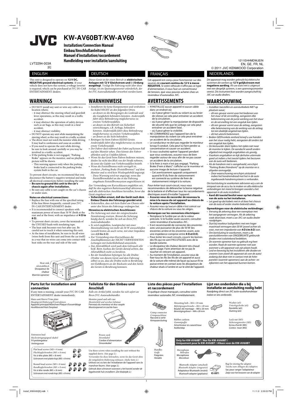 JVC KW-AV60BT User Manual | 6 pages