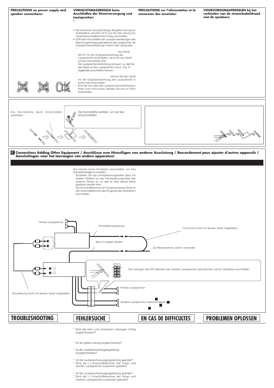 Troubleshooting, Fehlersuche, En cas de difficultes | Problemen oplossen | JVC KD-S621 User Manual | Page 4 / 4