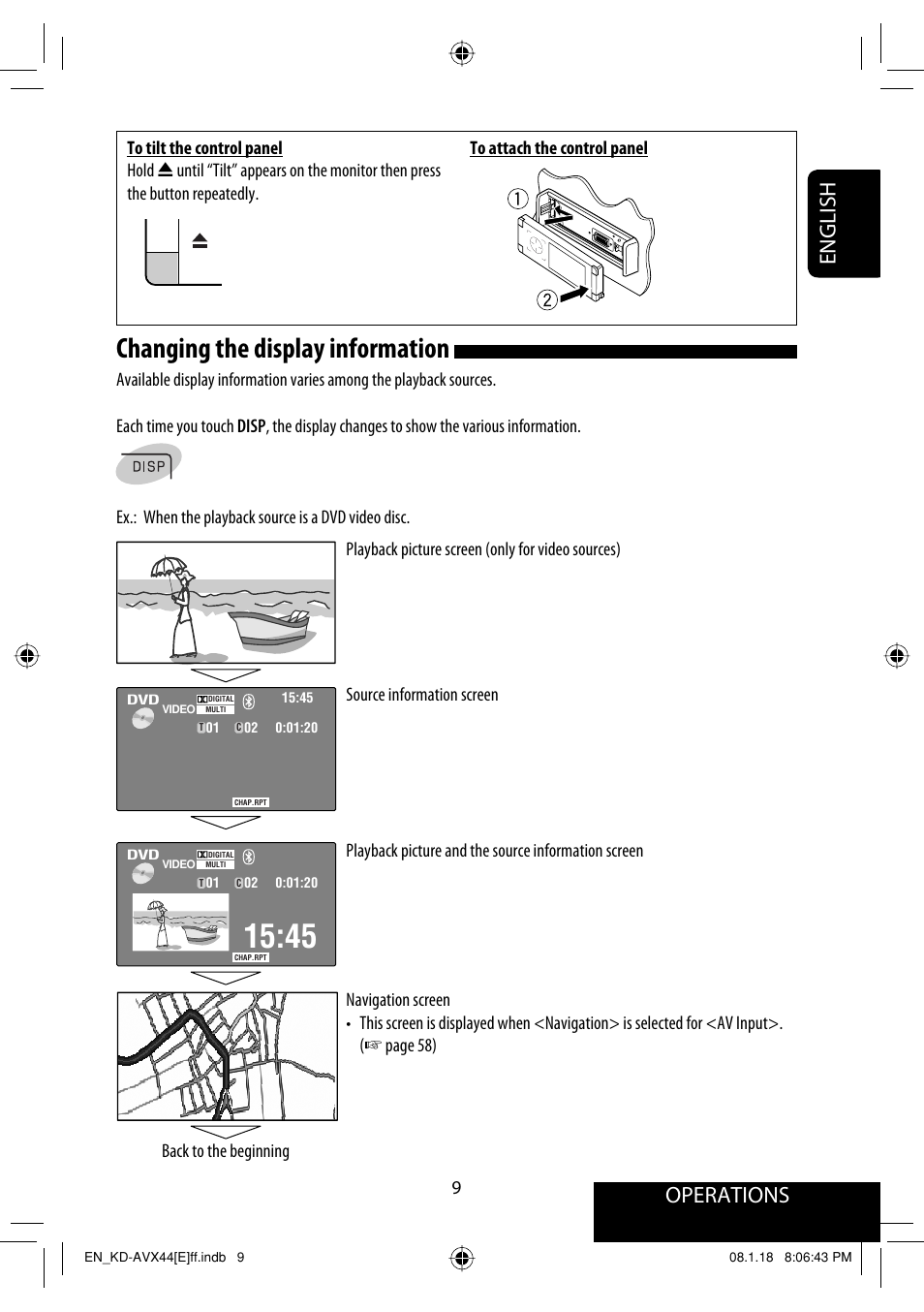 Changing the display information, Operations, English | JVC KD-AVX44 User Manual | Page 11 / 301
