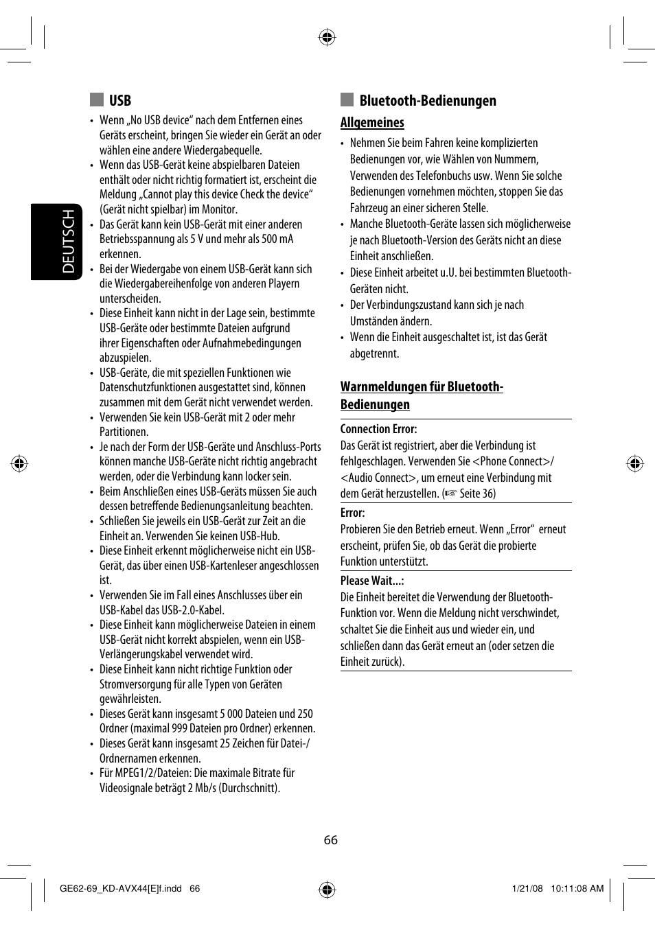 Deutsch bluetooth-bedienungen | JVC KD-AVX44 User Manual | Page 142 / 301