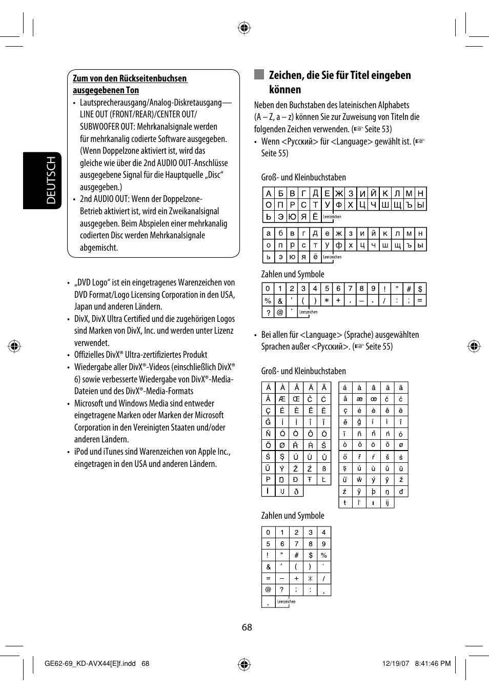 Deutsch zeichen, die sie für titel eingeben können | JVC KD-AVX44 User Manual | Page 144 / 301