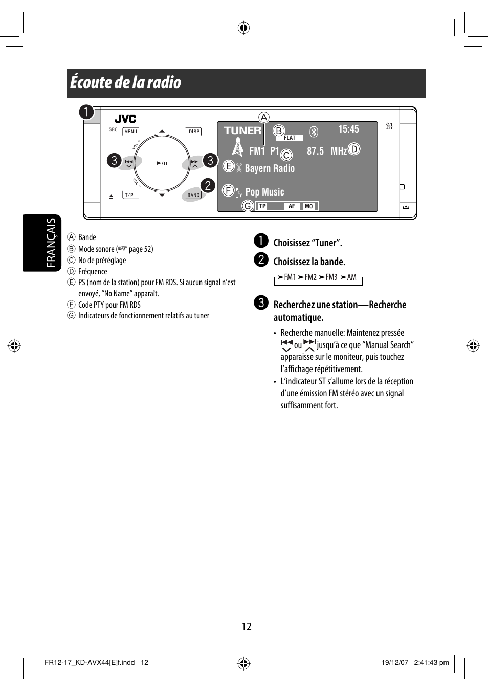 Écoute de la radio, Français | JVC KD-AVX44 User Manual | Page 162 / 301