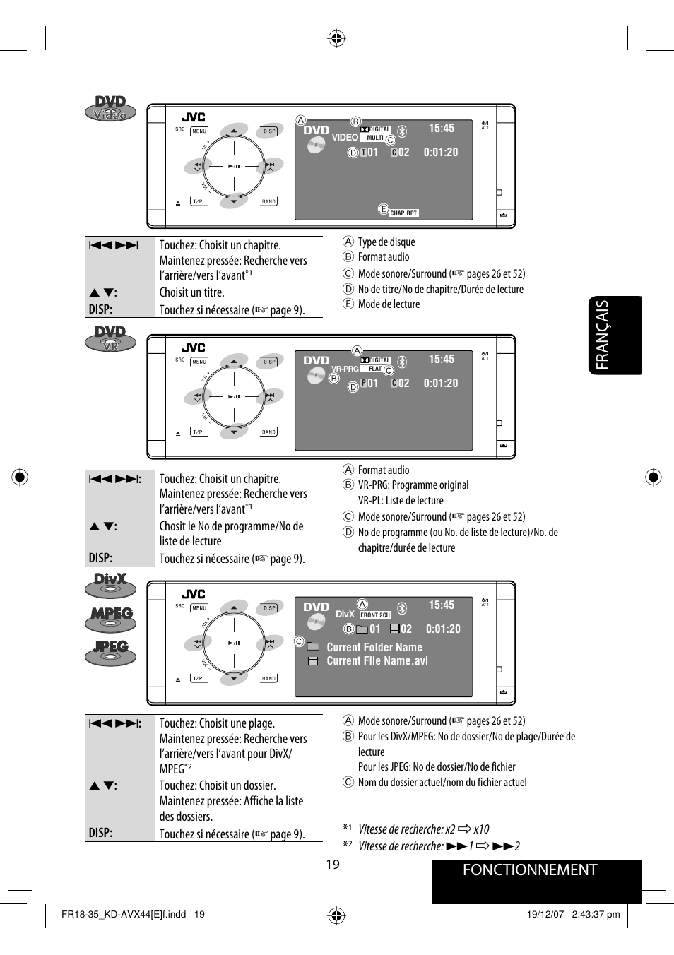 Français fonctionnement | JVC KD-AVX44 User Manual | Page 169 / 301