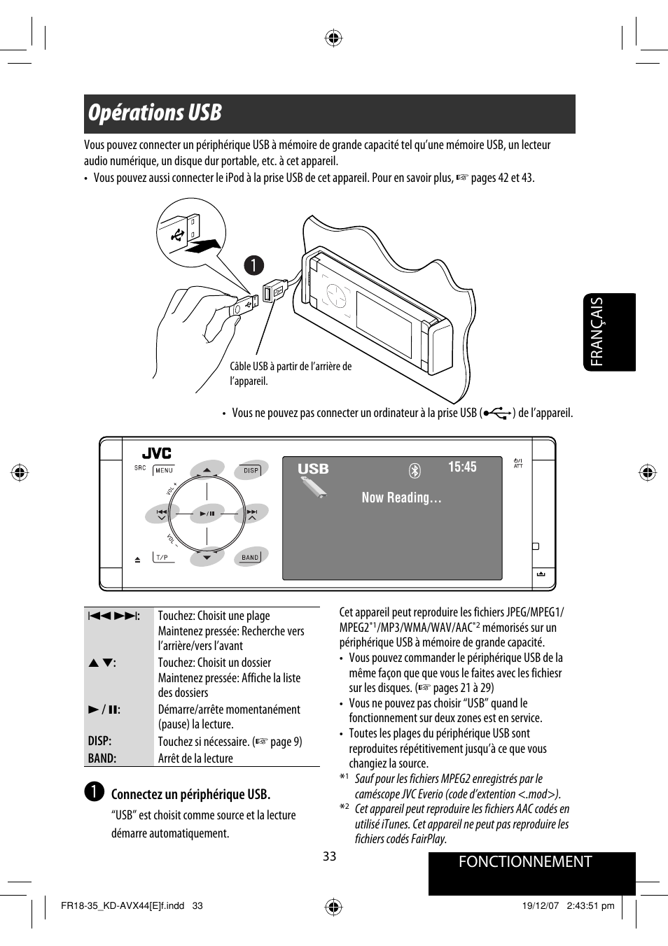 Opérations usb, Français fonctionnement | JVC KD-AVX44 User Manual | Page 183 / 301