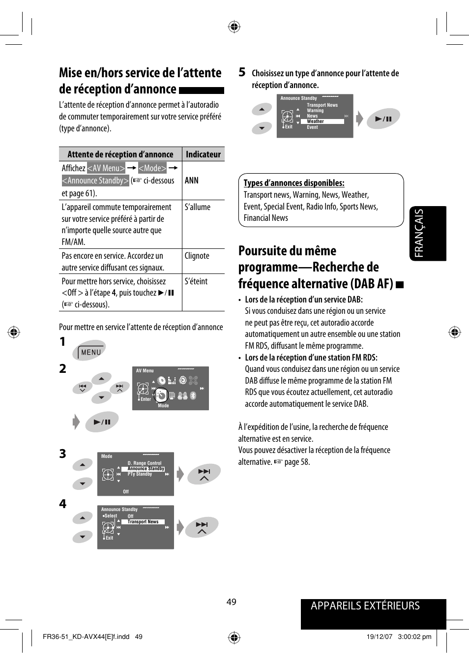 Appareils extérieurs, Français | JVC KD-AVX44 User Manual | Page 199 / 301