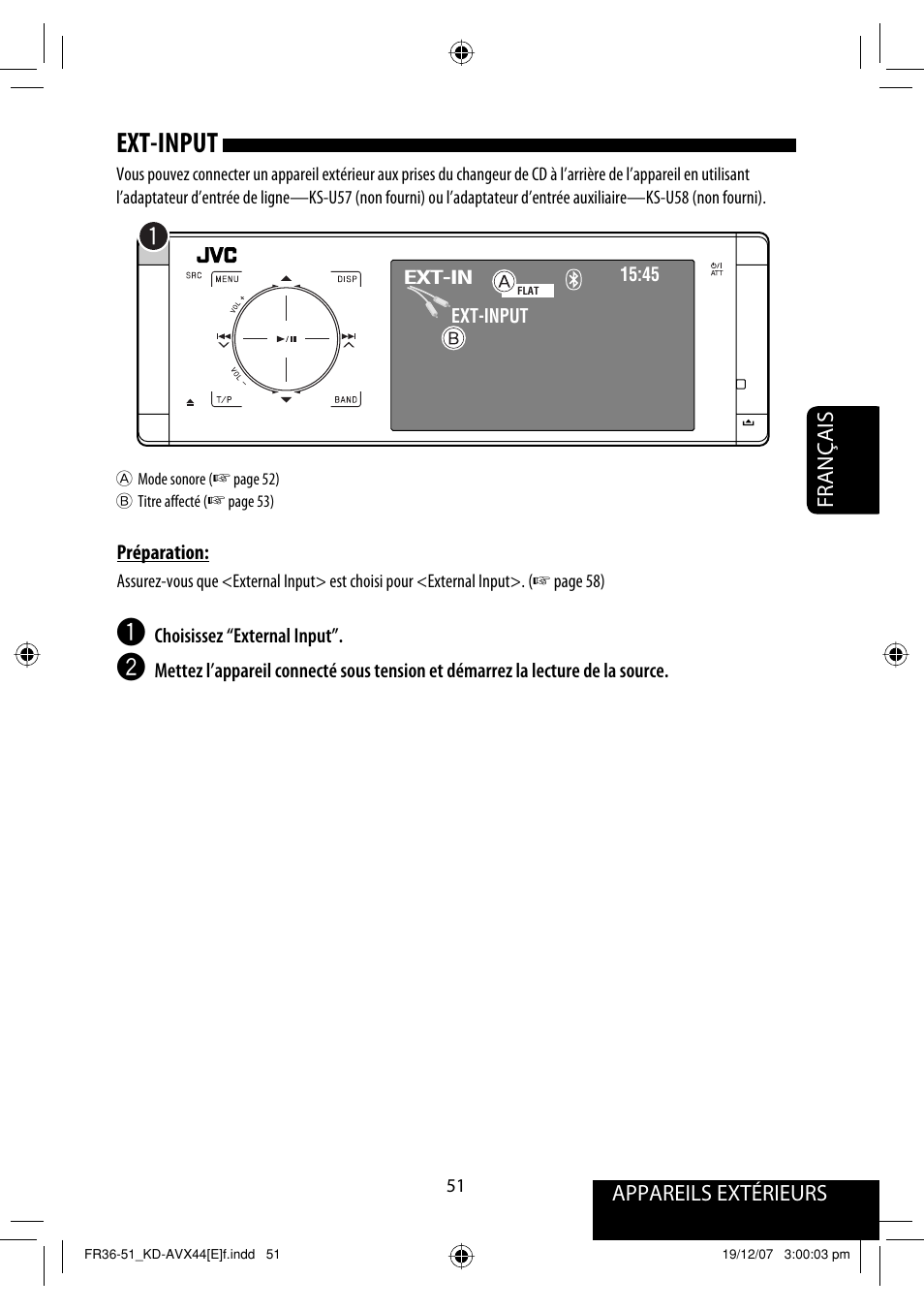 Ext-input, Appareils extérieurs, Français | JVC KD-AVX44 User Manual | Page 201 / 301