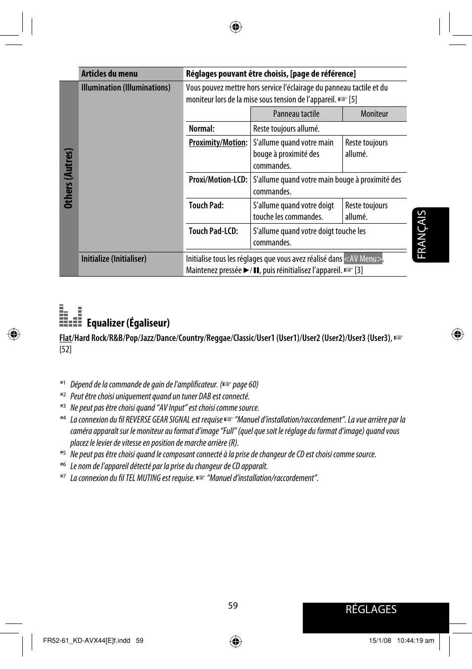 Réglages, Français, Others (autres) | Equalizer (égaliseur) | JVC KD-AVX44 User Manual | Page 209 / 301
